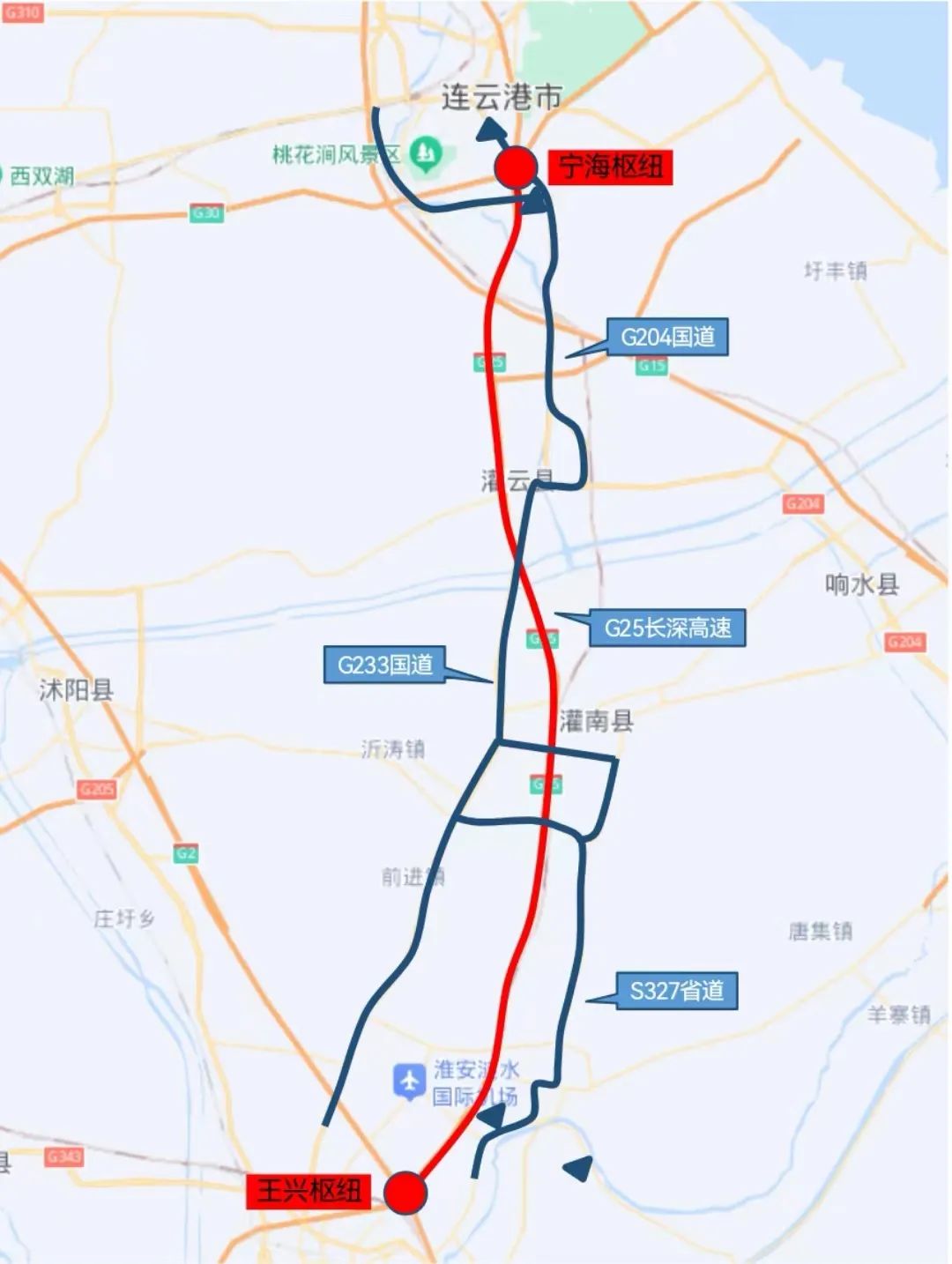 长深高速 路线图图片